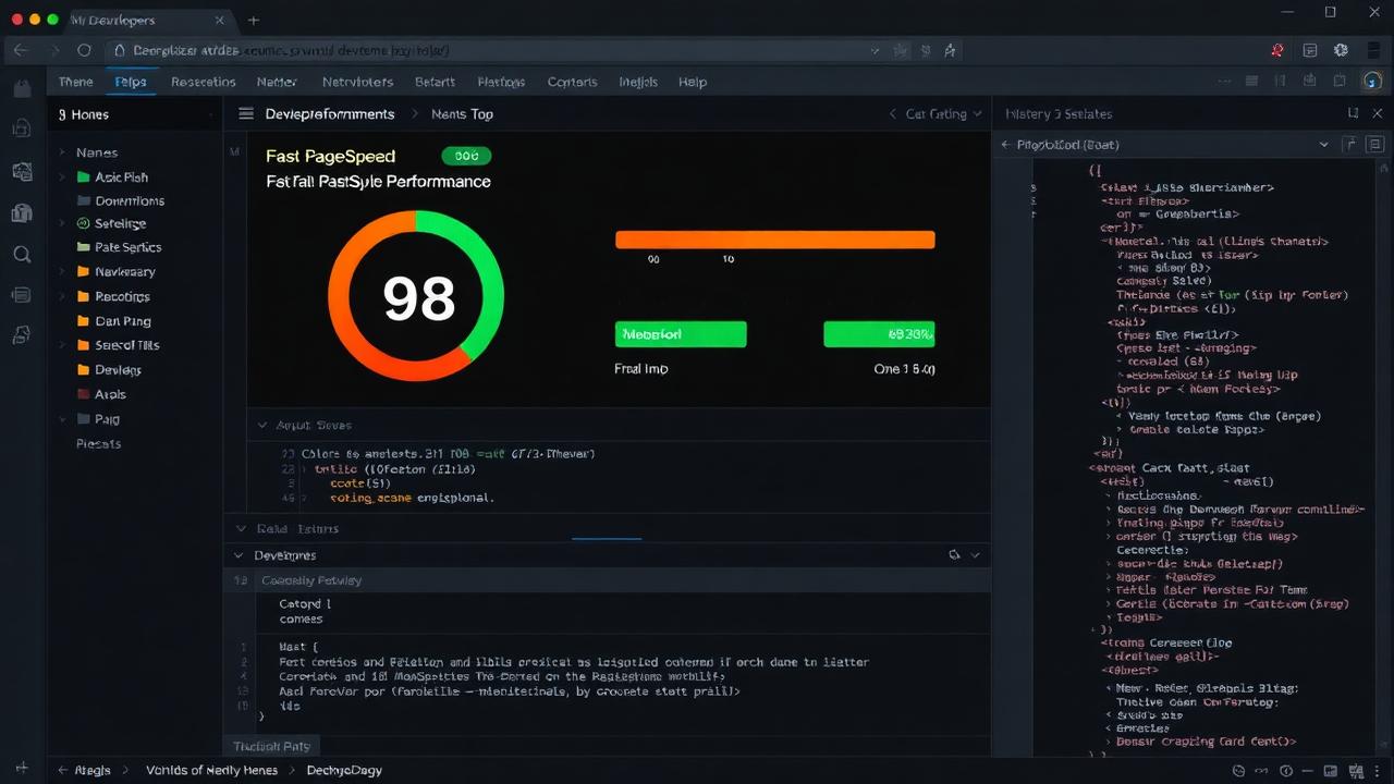 Razvijalec spremlja PageSpeed rezultat 98 na monitorju